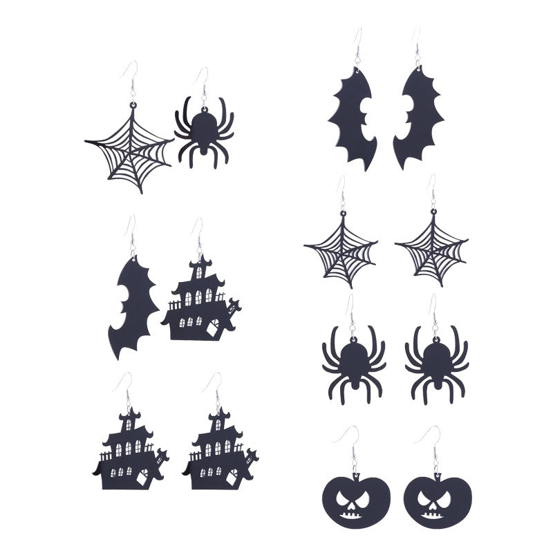 1 Pair Retro Punk Pumpkin Bat Ghost Printing Arylic Drop Earrings