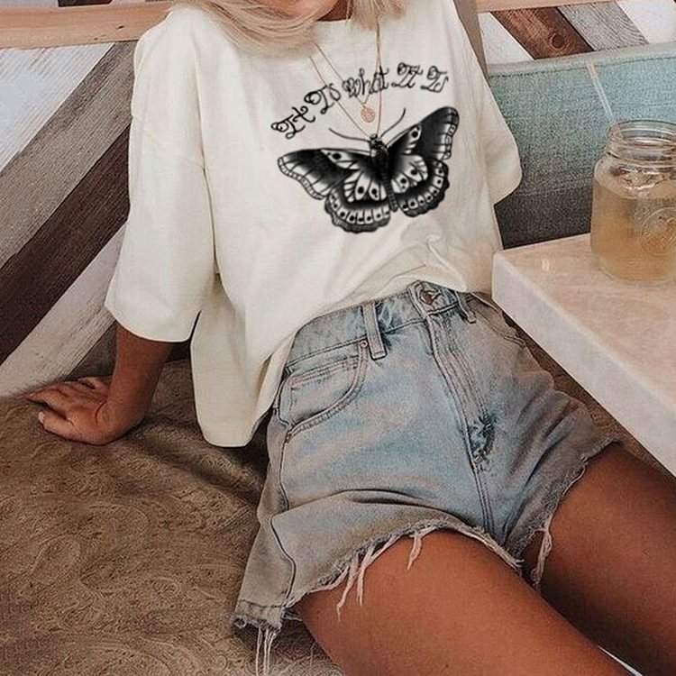 BrosWear It Is What It Is Butterfly Print T-Shirt
