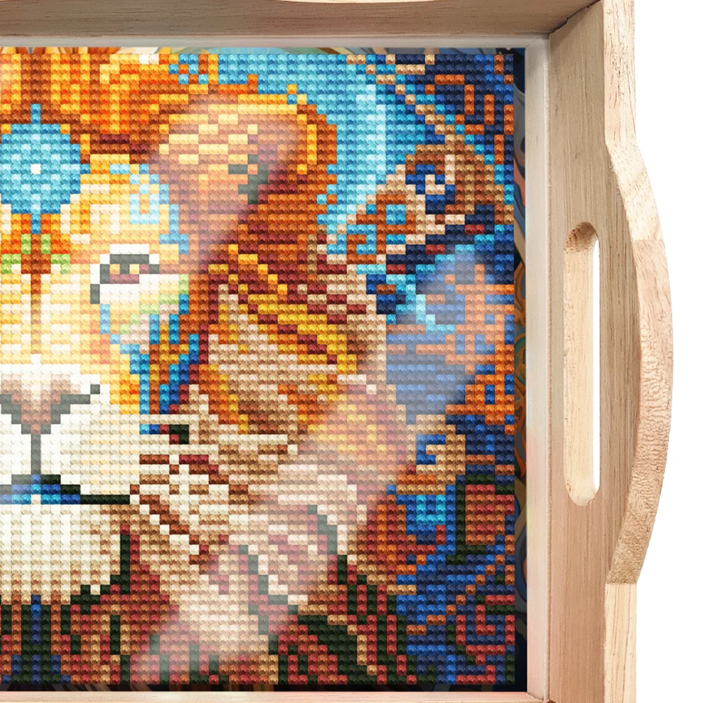 DIY Lion Diamond Painting Decorative Trays with Handle Coffee Table Tray for Serving Food