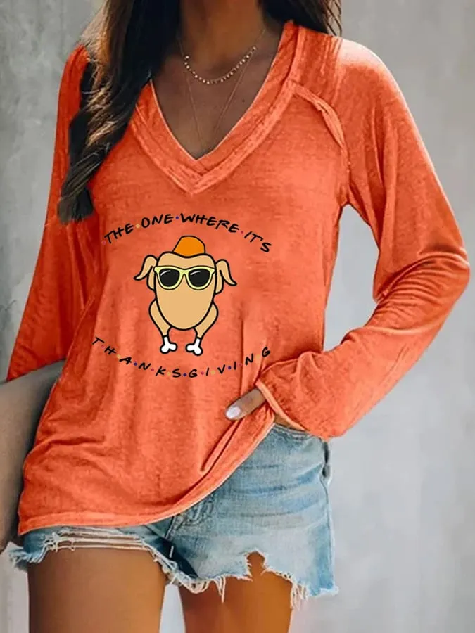 Women'S The One Where It's Thanksgiving Printed T-Shirt 