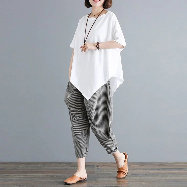 Linen Blend Loose Irregular Casual Two Piece Set