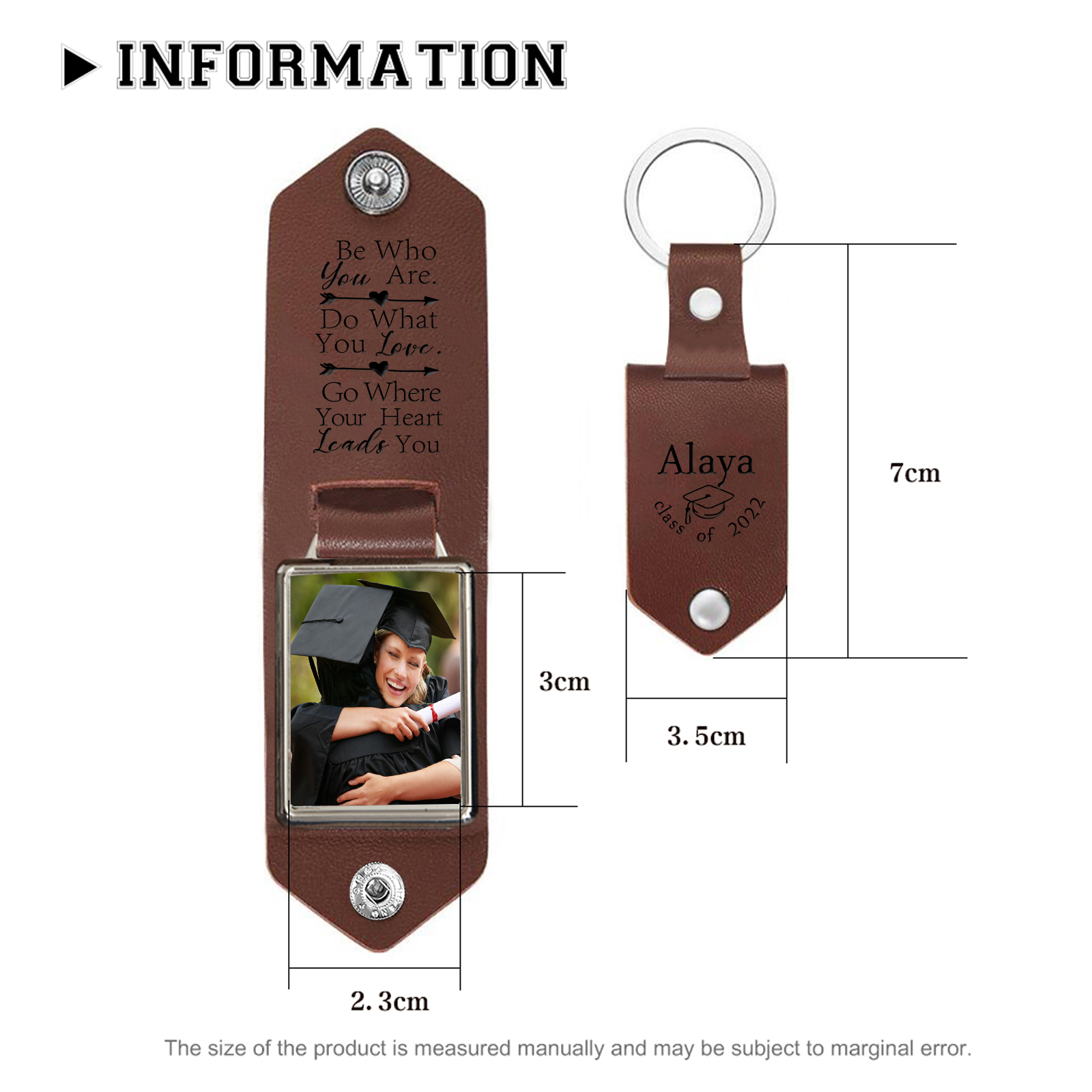 Personalised Graduation Leather Keychain Custom Name & Photo Keychain Graduation Gift - Be Who You Are-Jessemade AU