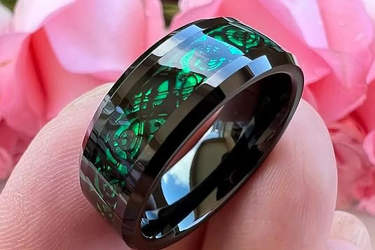 4MM 6MM 8MM 10MM Tungsten Carbide Men's Women Black with Green