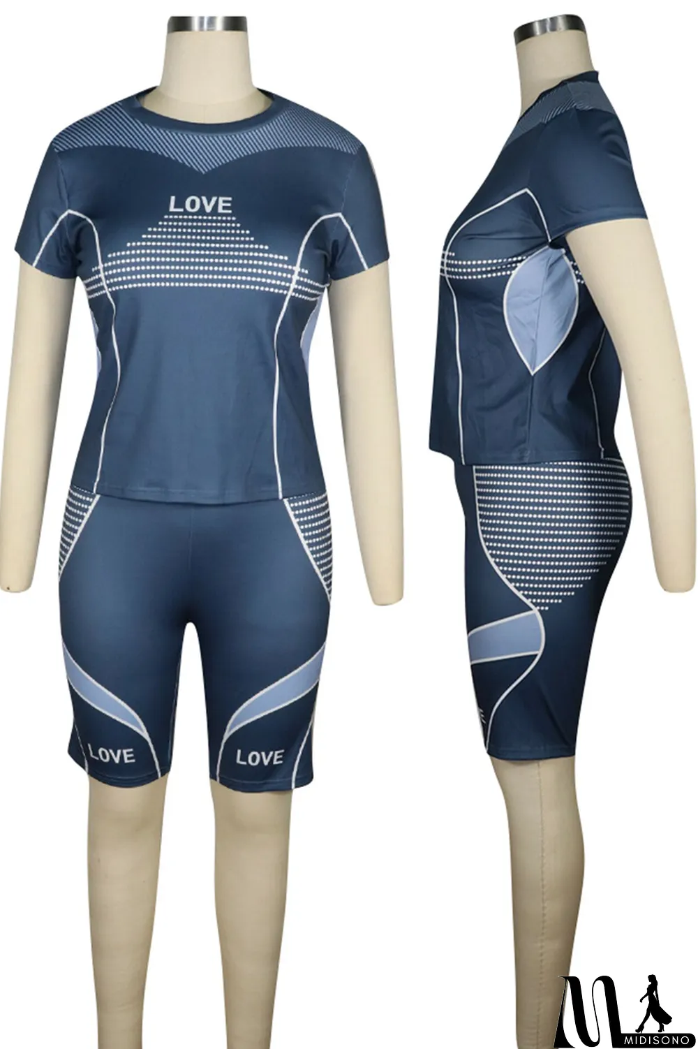 MidiSono - Purple Sexy Print Split Joint O Neck Short Sleeve Two Pieces