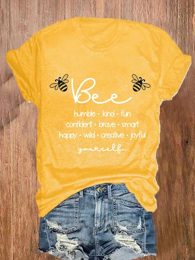 Women's Bee Print Round Neck Casual T-Shirt socialshop