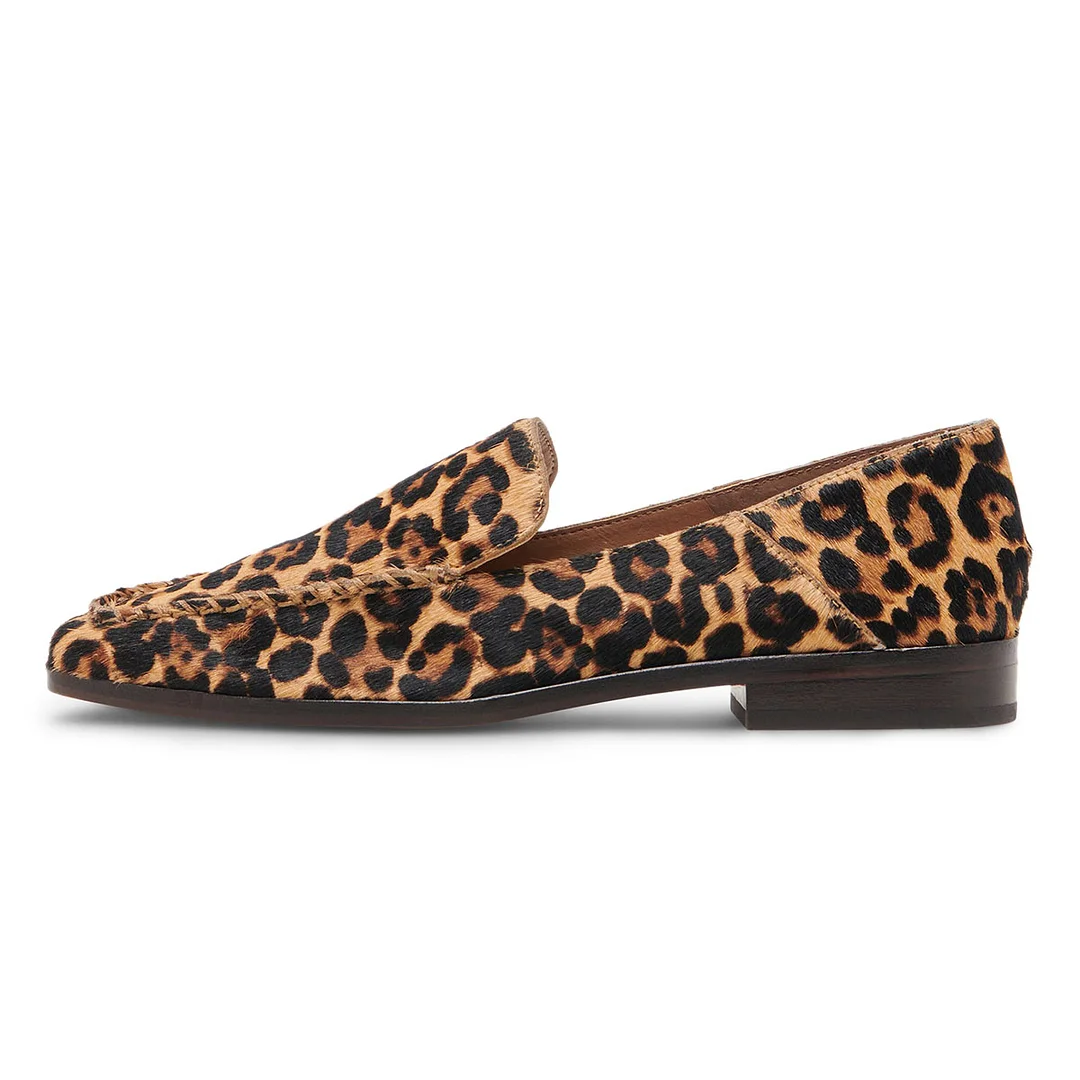 Leopard Printed Textile Square Toe Flat Loafers for Elegant Ladies