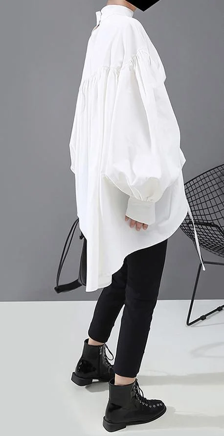 Lantern Sleeve Woman Casual Style Black White Hipster Blouse Shirt
