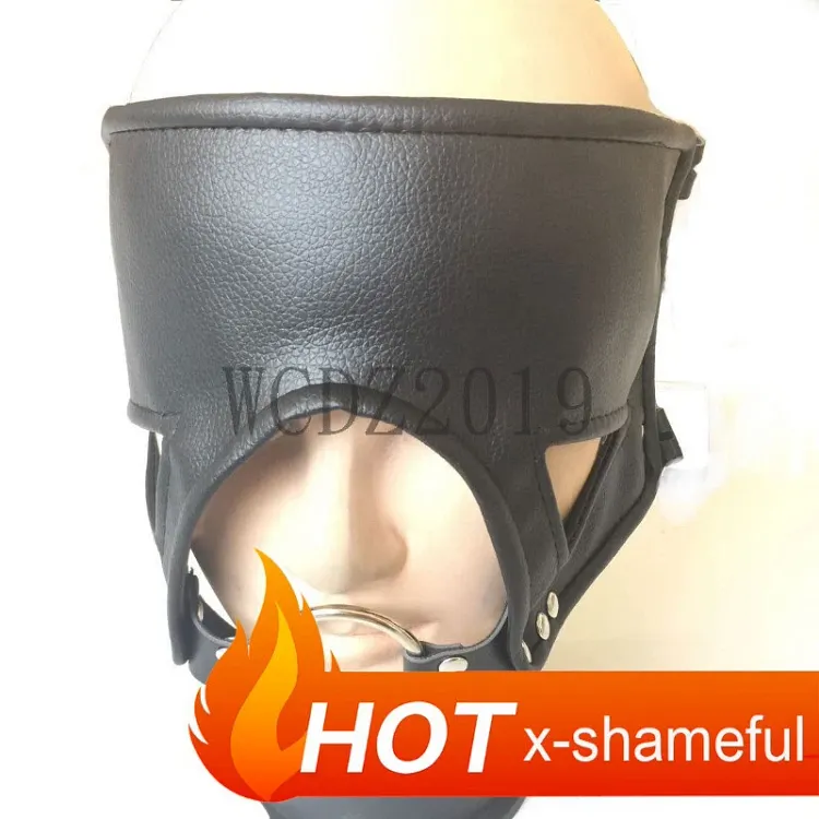 pornhint Pornhint Unisex Bondage Leather Open Mouth Gag Blindfold Eye Mask Harness Restraint Ring Bondage