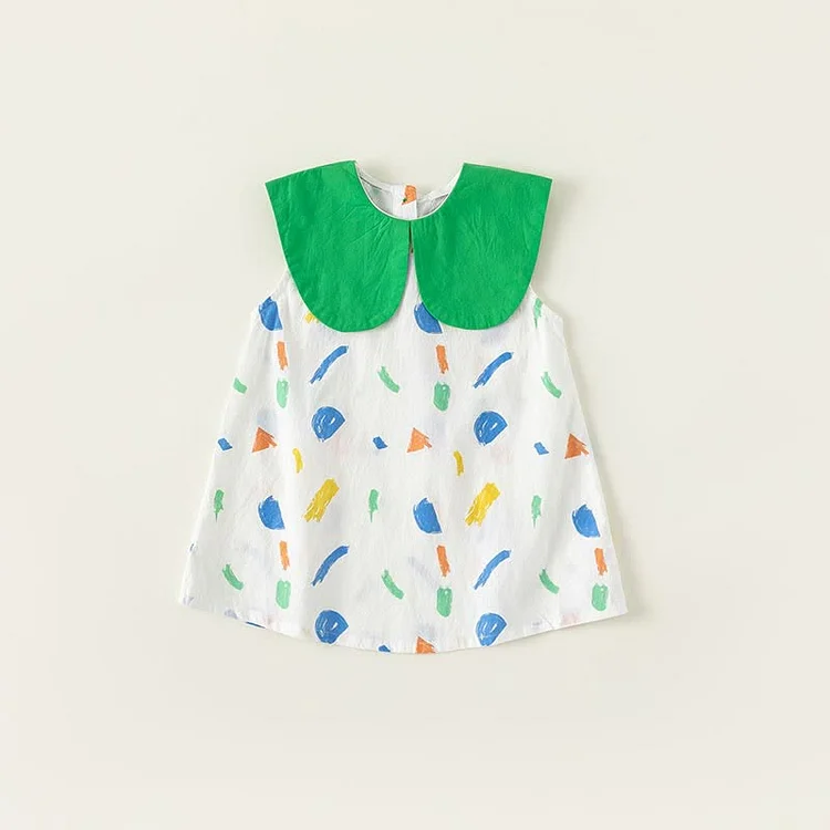 Toddler Girl Graffiti Lapel Collar Sleeveless Dress