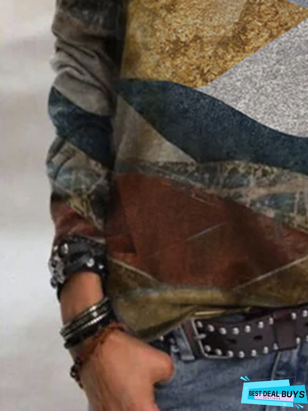 Casual Long Sleeve Abstract Tunic Top