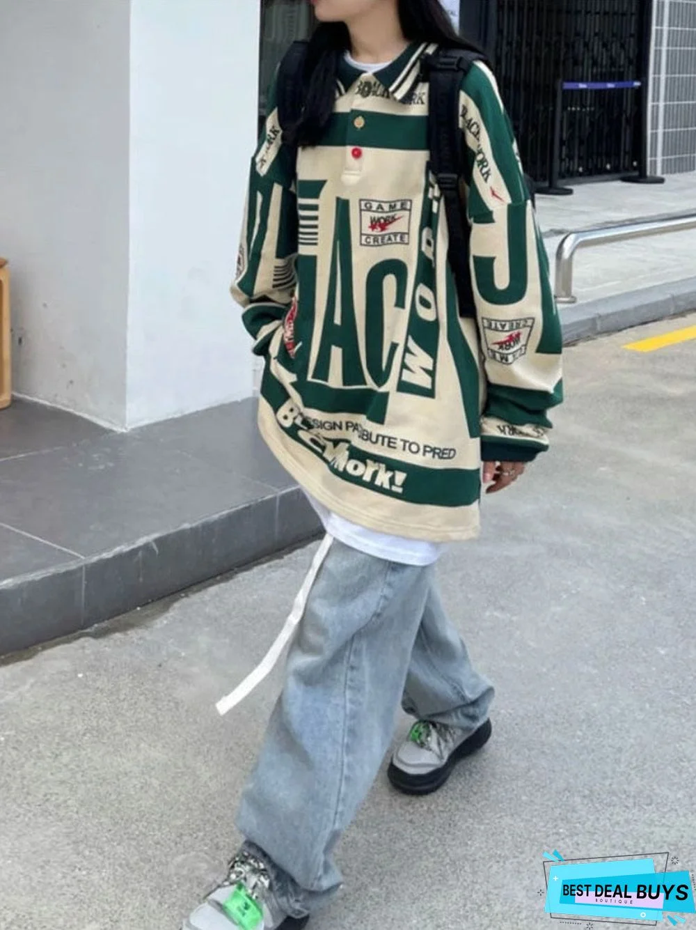 Fashionkova Vintage Oversized Hoodies Women Hip Hop Retro Letter Print Sweatshirts Loose Casual All-Match Pullover Tops High Street