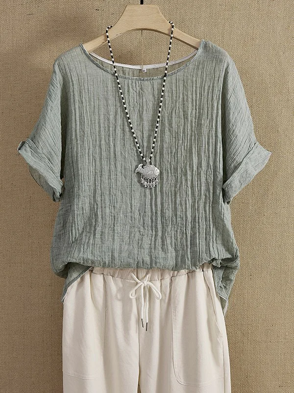 Green Round Neck Solid Casual Short Sleeve T-shirt