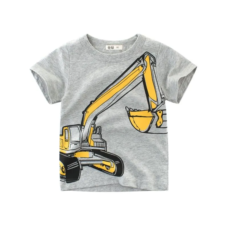 Summer Kids Boys Short Sleeve T-shirts Tops Clothes 2-8Y Baby Boy Excavator Print Tees Children Clothing Kid Cotton Outfit