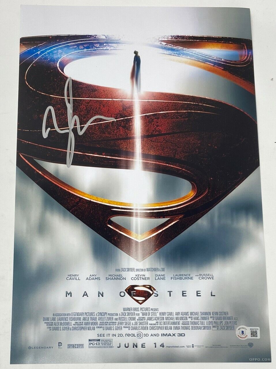 扎克 * 斯奈德签名 Man of Steel 11x17 电影海报照片超人 Beckett 真品证明