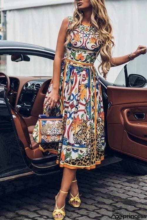 Bohemia Chic Printed O Neck Sleeveless Dress