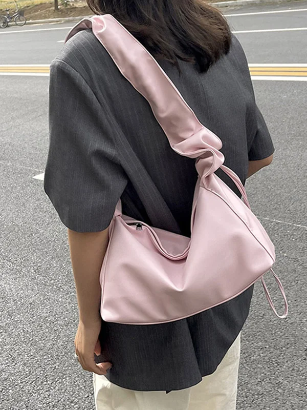 Zipper Solid Color Pleated Handbags