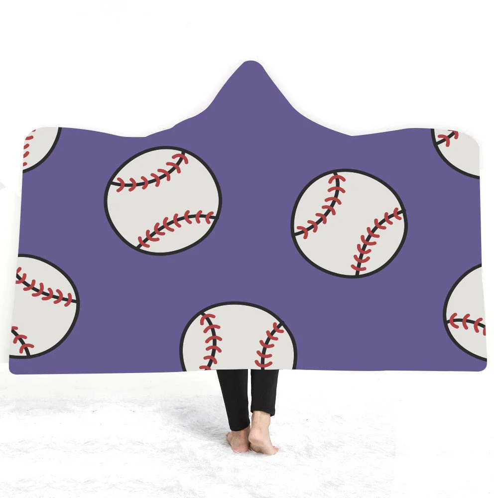 Hooded Blanket 3D Printed Baseball For Home Sofa Sherpa Fleece Hoodie Blanket Microfiber Throw Blanket For Adults Drop Shipping