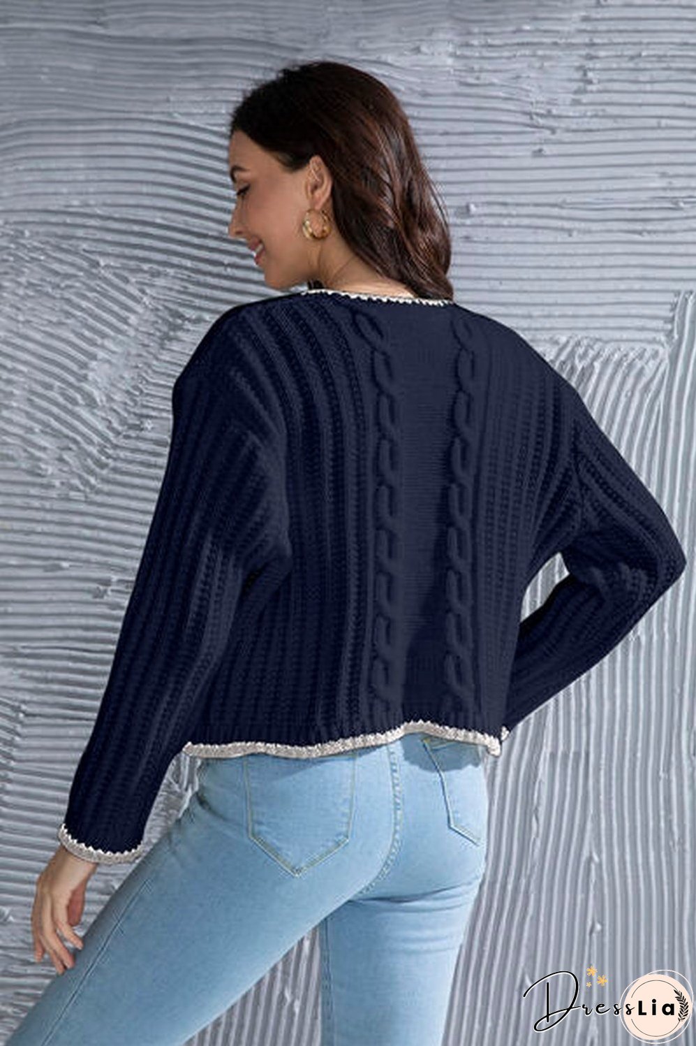 Graphic Cable-Knit Button Up Cardigan