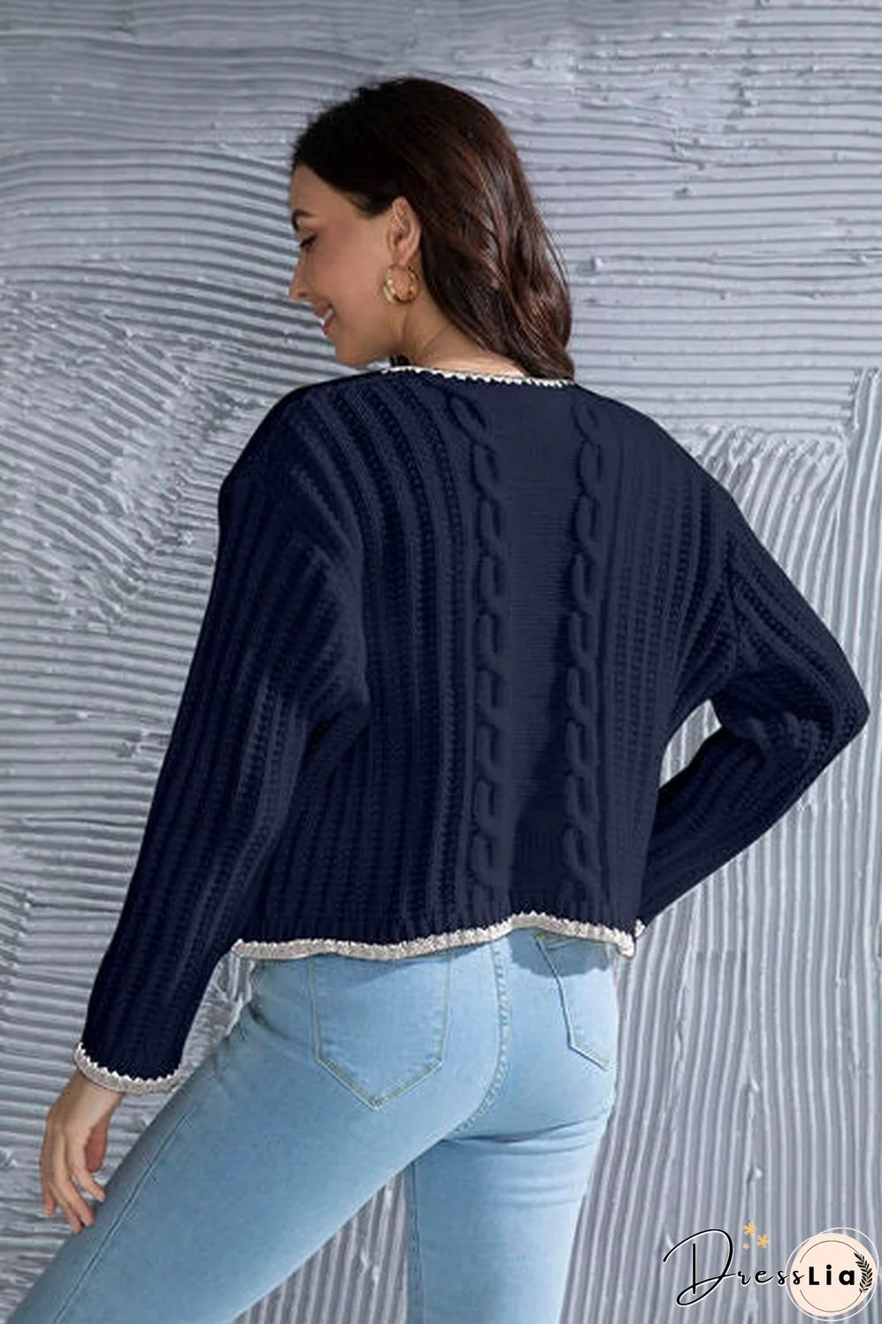 Graphic Cable-Knit Button Up Cardigan