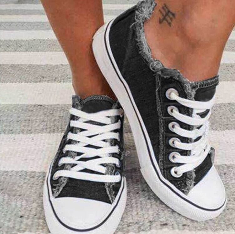 Women Canvas Shoes 2021 Summer Denim Canvas Shoes Women Low Cut Lacing Shoes Women Casual All-match Flat Shoes Plus Size 43