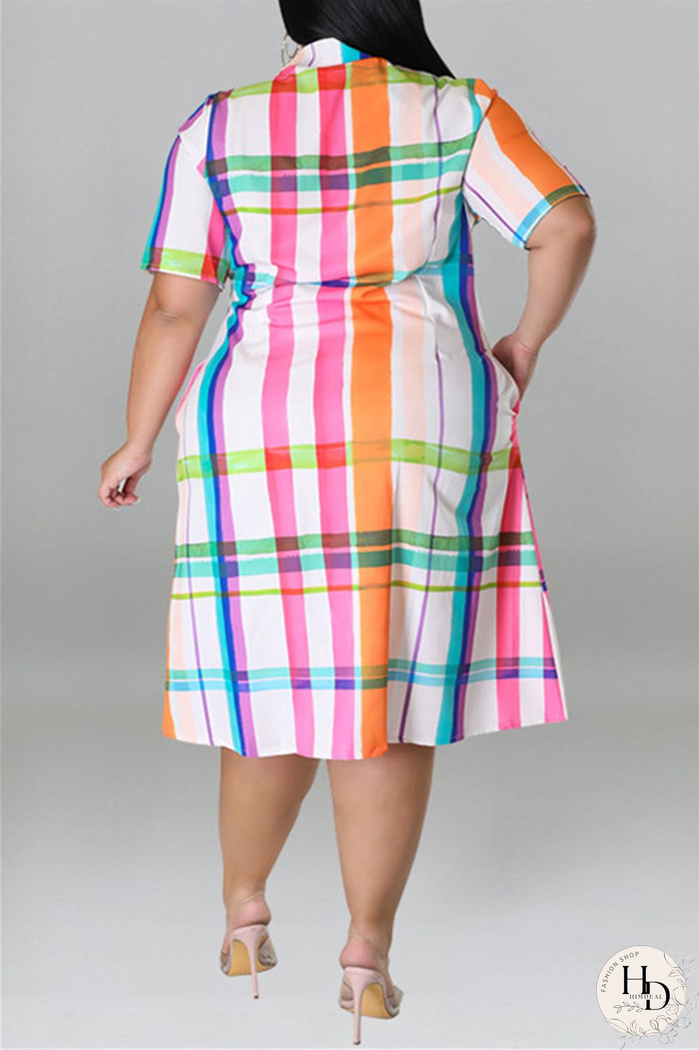 Black Fashion Casual Plus Size Plaid Print Patchwork Turndown Collar Shirt Dress