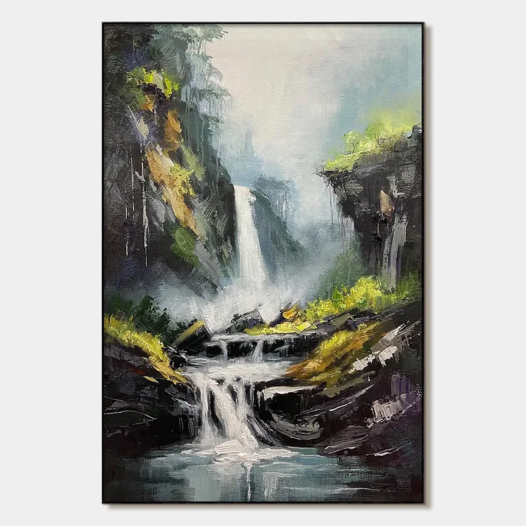 CASCADING MIST: Waterfall Landscape Nature Oil Painting（Canvas painting）