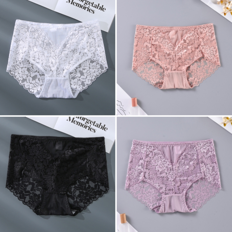 Lidudu 4PCS Lace High Waist Panties Seamless Fashion Women's Underwear Erotic Sexy Female Briefs Breathable Comfortable Ladies Lingerie