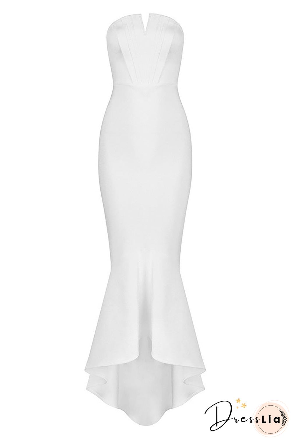 White Long Mermaid Strapless High Low Prom Dress