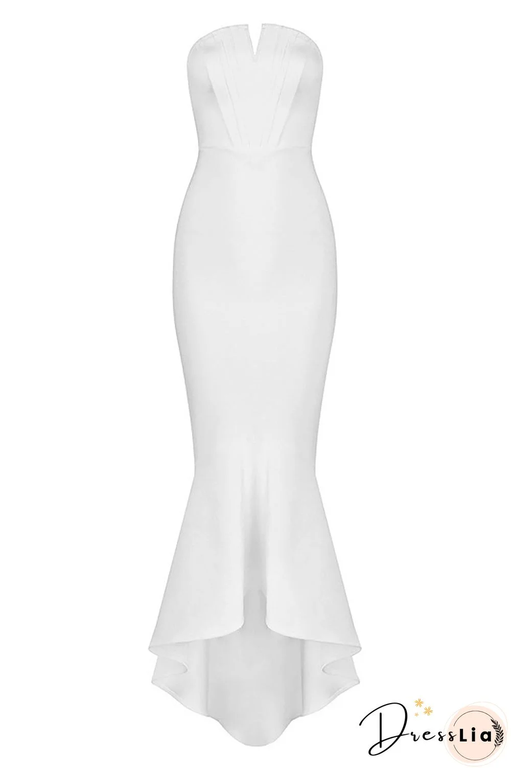 White Long Mermaid Strapless High Low Prom Dress