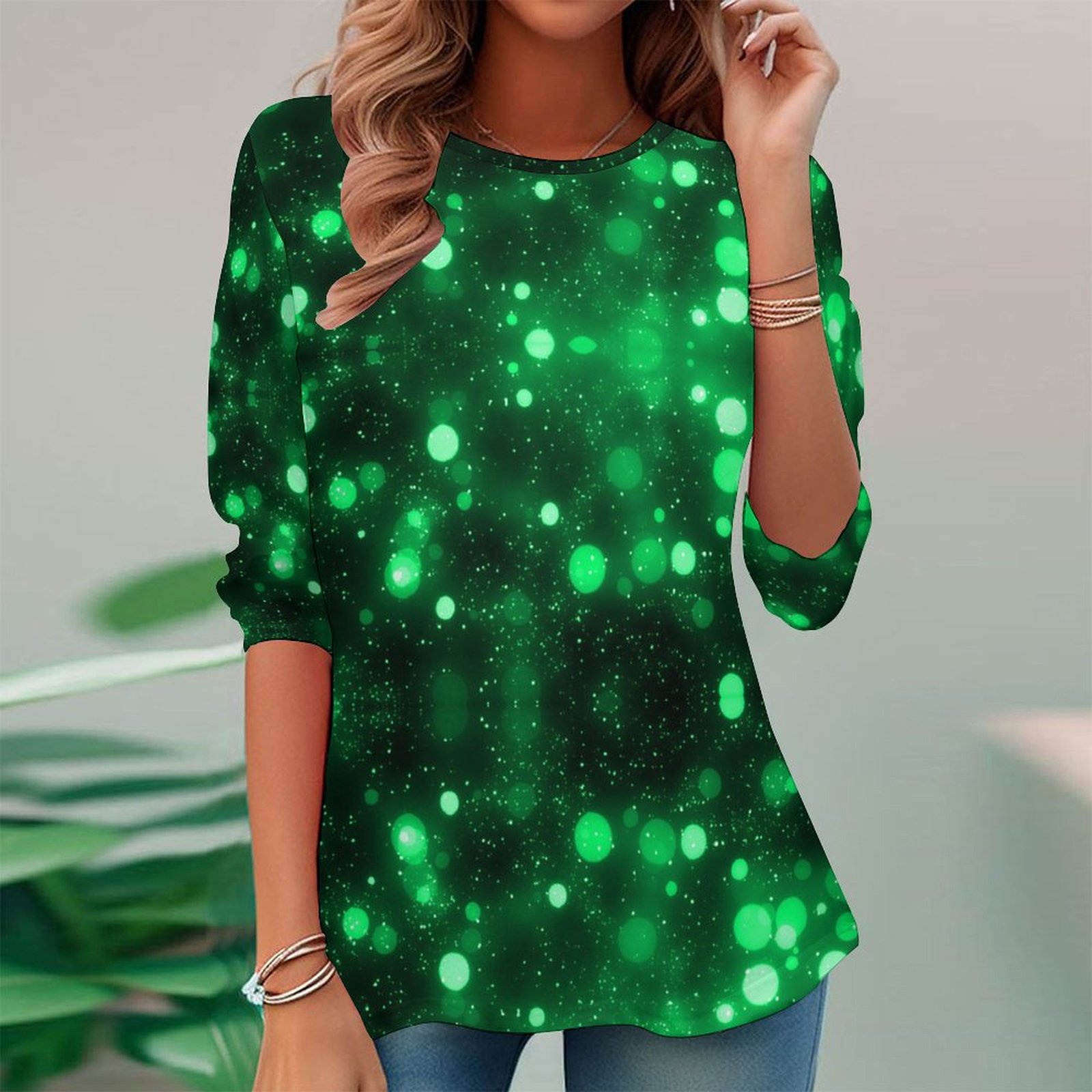Women Long Sleeve V-neck Graphic Floral Printed Top
