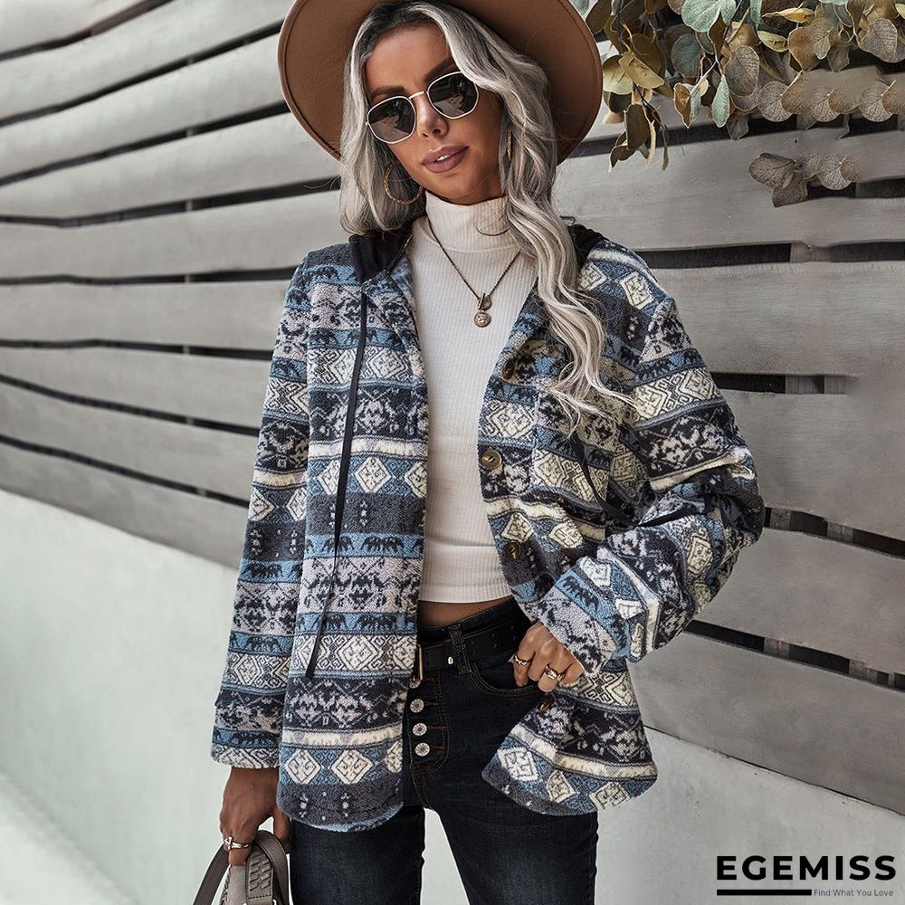 Cheetah Plaid Camouflage Print Button Design Teddy Coat | EGEMISS