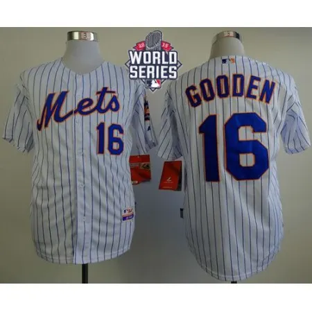 Mets #16 Dwight Gooden White(Blue Strip) Home Cool Base W/2015 World Series Patch Stitched MLB Jersey