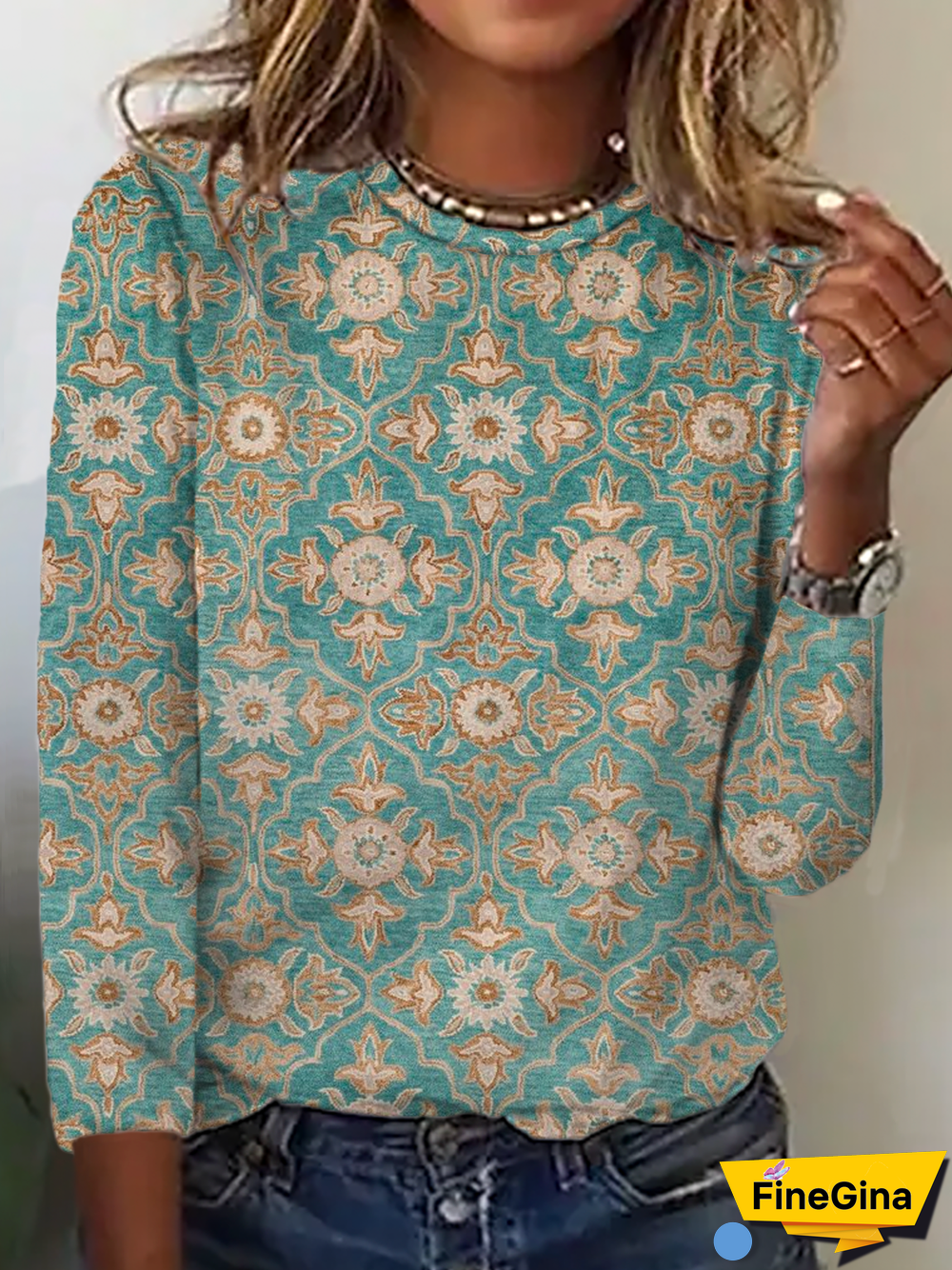 Plus size Abstract Printed Jersey T-Shirt