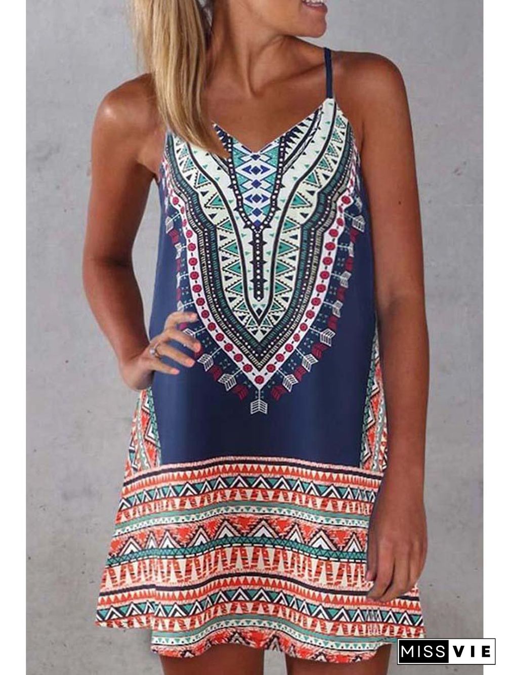 Tribal Print Spaghetti Strap Casual Wear Dress P16042