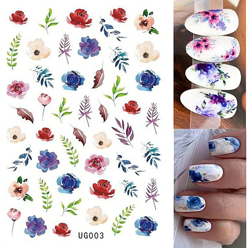 1PC Spring Palm Flowers Leaves 3D Nail Stickers Self-Adhesive Slider Nail Art Decorations Geometry Decals Manicure Accessories-Nail Inspo