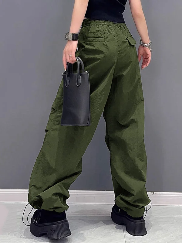 Drawstring Elasticity Split-Joint Loose Wide Leg Trousers Cargo Pants