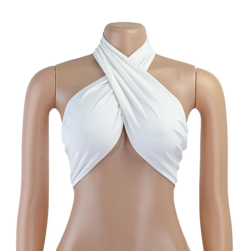 Tank Top Cross Wrap Off The Shoulder Halter Crop Tops Women Backless Cami Fashion Tube Top Female Sleeveless Cropped Vest