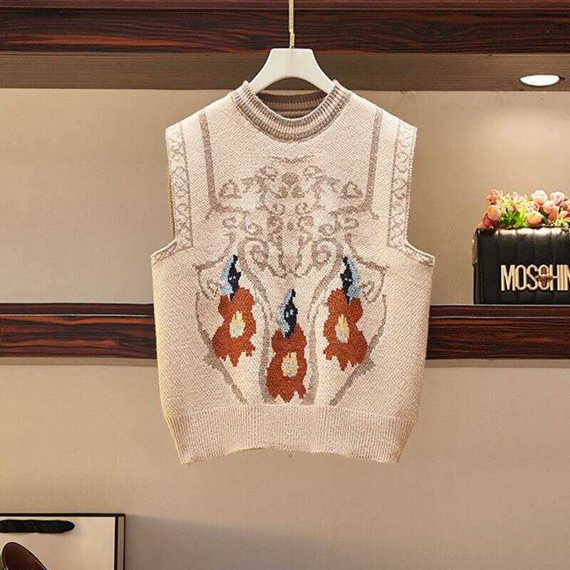 Plus size women's 2021 spring and autumn new fashion shirt knitted sweater vest vest casual