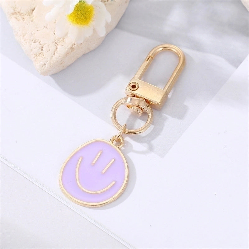Fashion Alloy Colorful Oil Smiling Face Keychain Electroplated Gold Irregular Pendant Accessories