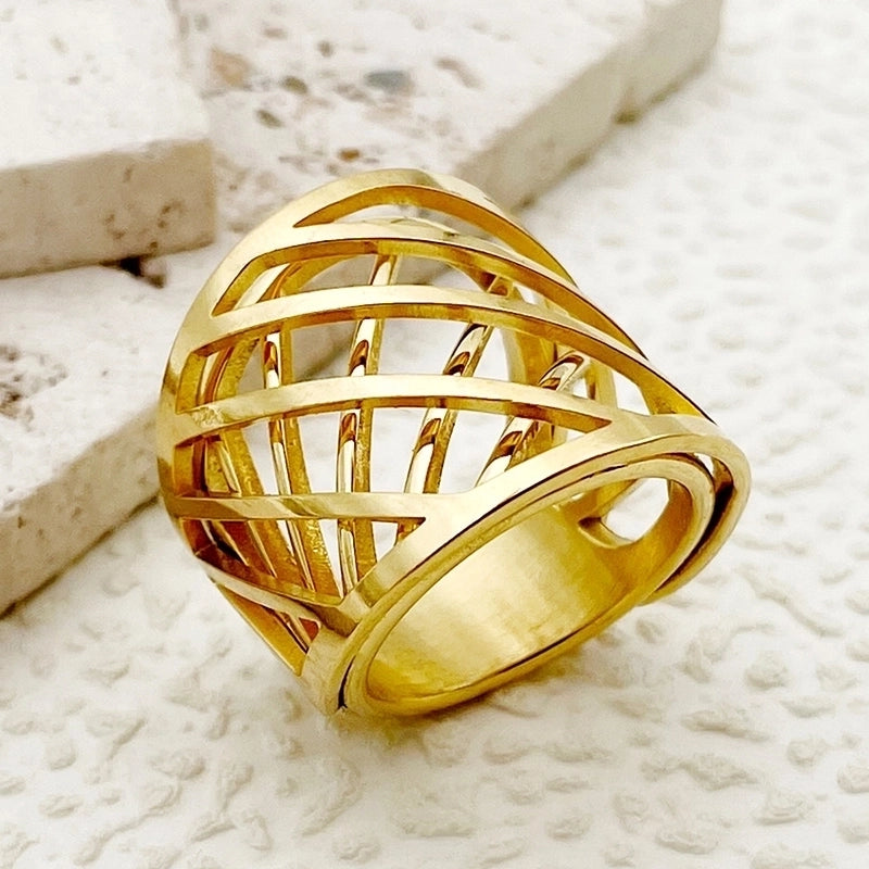 304 Stainless Steel 14K Gold Plated Casual Minimalist Roman Style Plating Hollow Out Grid Rings