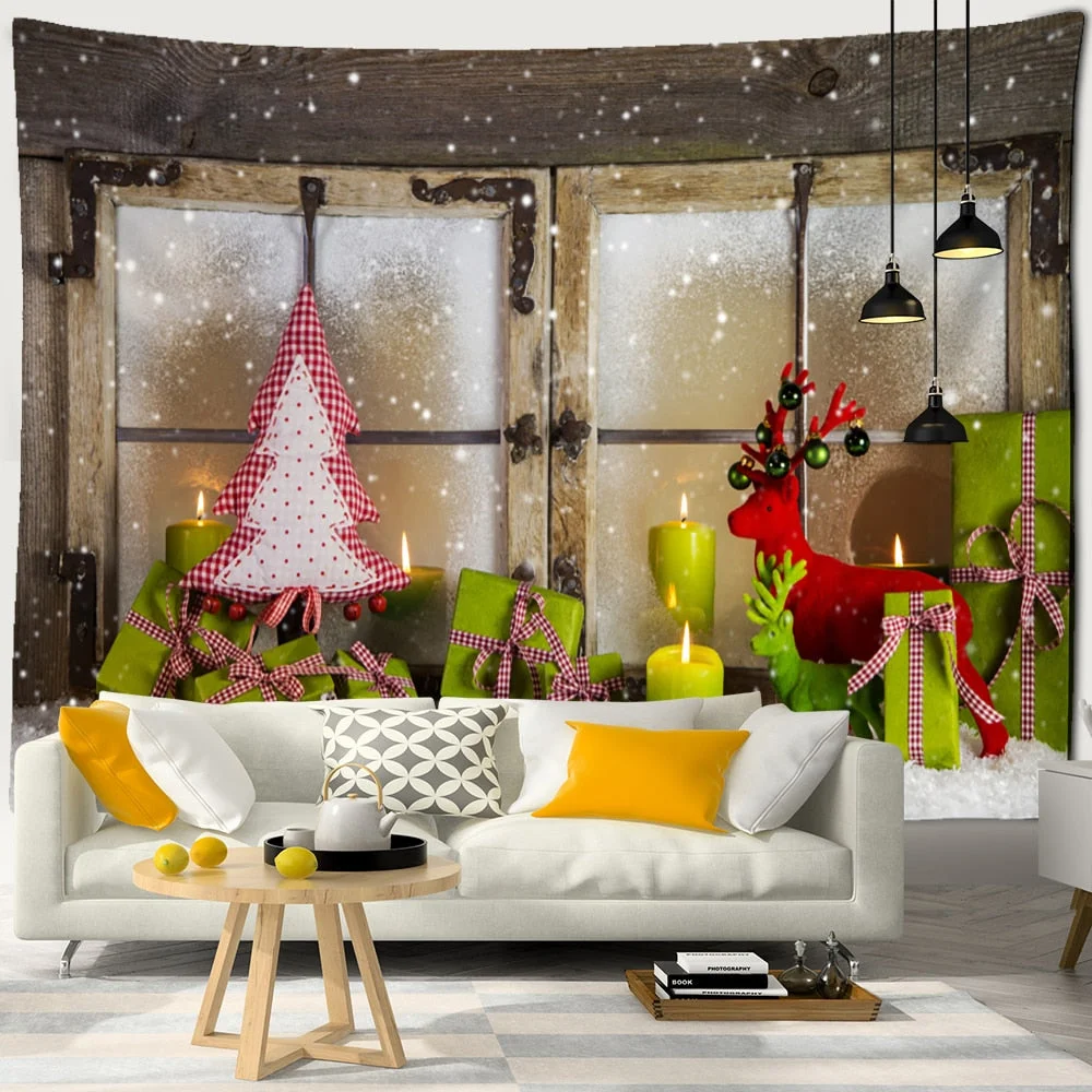 Christmas Gift Tapestry Wall Hanging Bells Window Scenery Hippie Tapiz Bohemian Dormitory New Year Home Decor