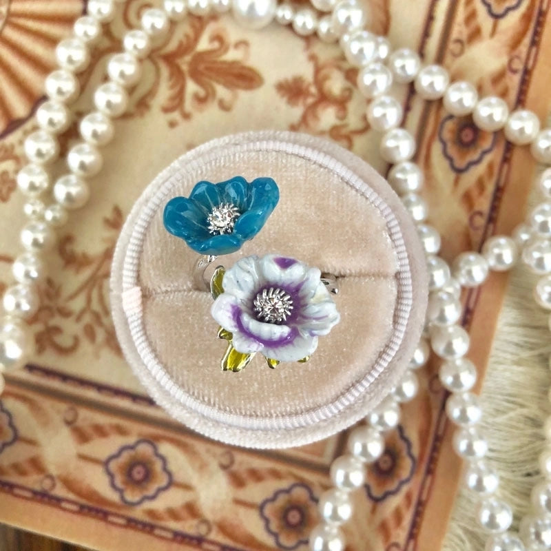 Copper Inlay Flower Pearl Rings