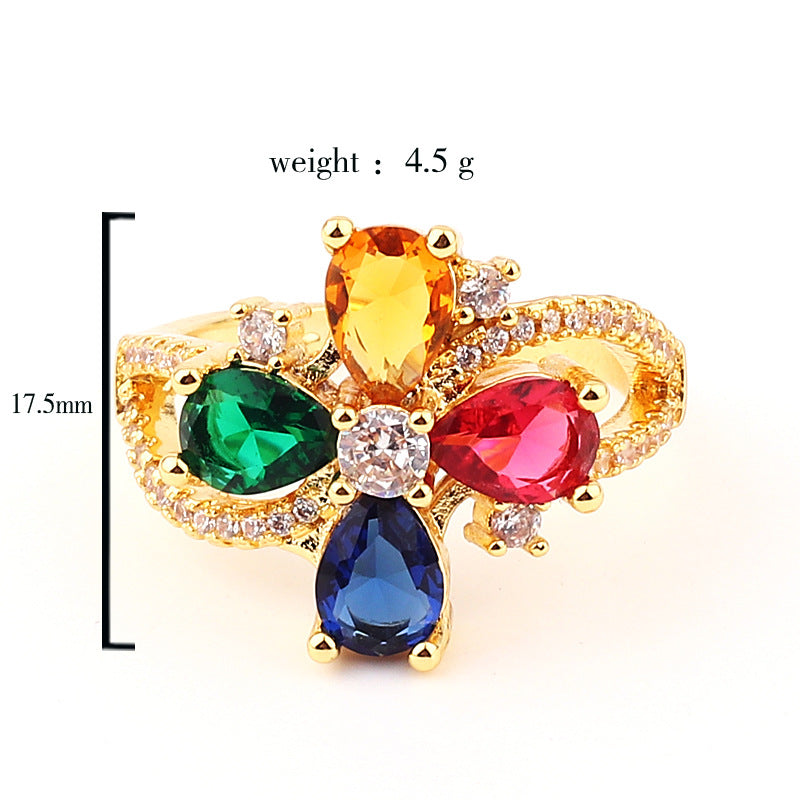 Fashion Women Octagram Flower Copper Electroplating Rings