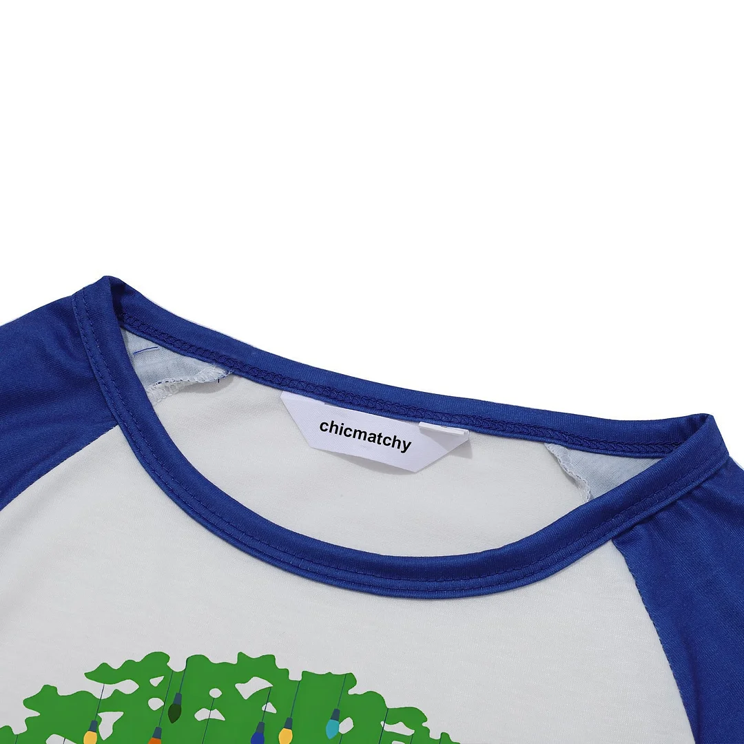 Family Christmas Shirts Christmas Tree Animal Kingdom Animal Kingdom Patterned and 'ROCKIN AROUND THE CHRISTMAS TREE' Letter Print Grey Casual Long Sleeve Sweatshirts Contrast Blue & White Top and Black and Blue Plaid Pants Family Matching Pajamas Sets