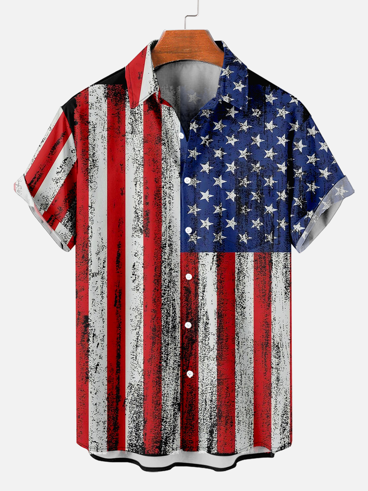 Men's Comfortable Vintage American Flag Textured Print Shirt PLUSCLOTHESMAN