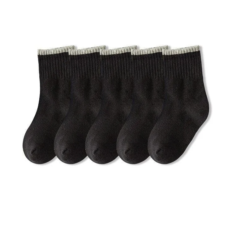 5 Pairs/lot 1 to 12 Years Classical Pure Color Children's Socks Black White Socks For Students Spring Autumn Winter Socks