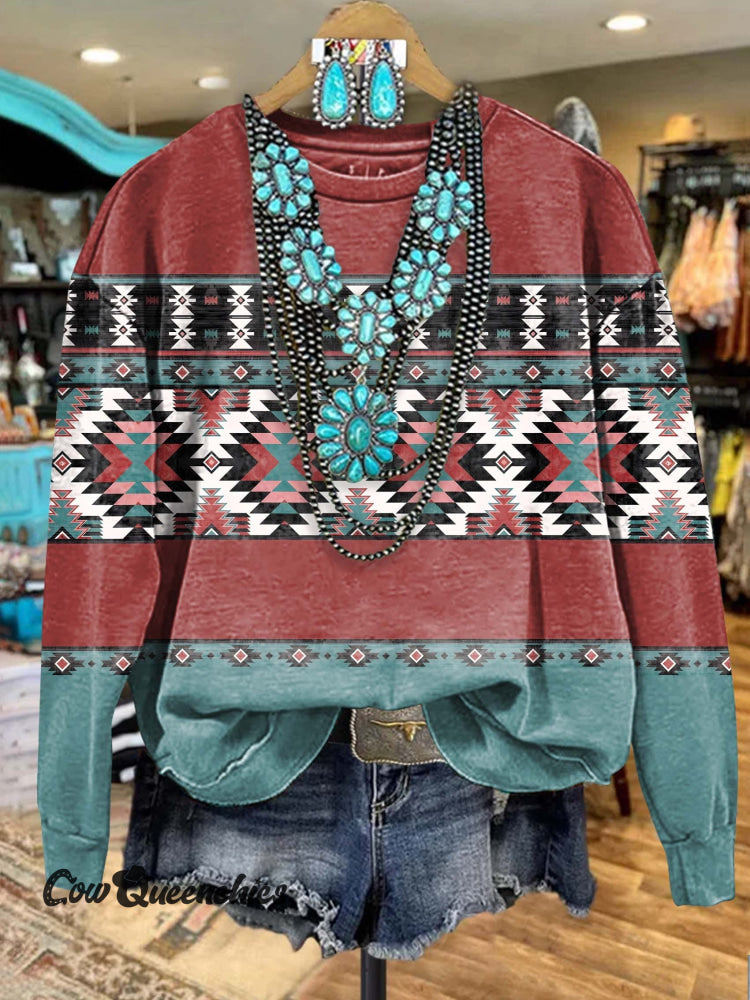 Aztac Print Casual Sweatshirt Multicolor / S