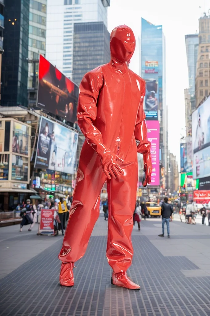 Men Latex Catsuits Red Hooded Bizarre Cosplay