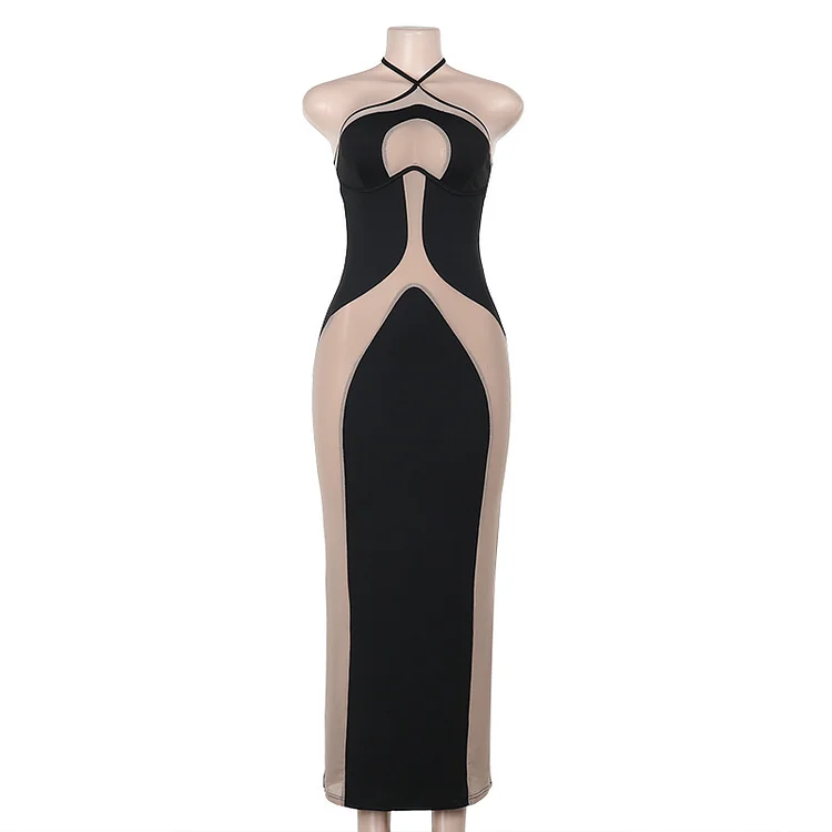 Halter Spaghetti Straps Slim Fit Hollow Sexy Dress