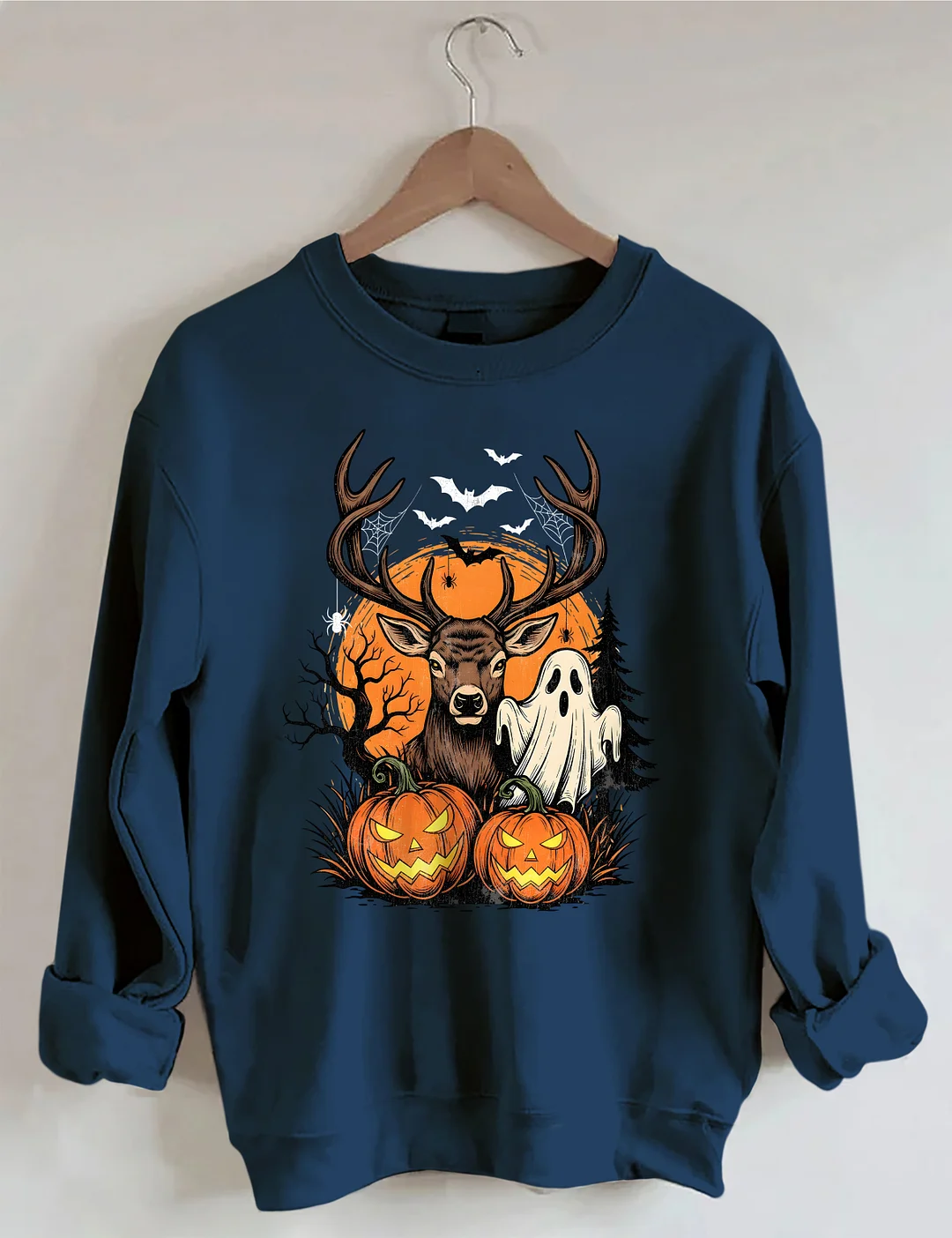 Halloween Deer Ghost and Pumpkins Sweatshirt